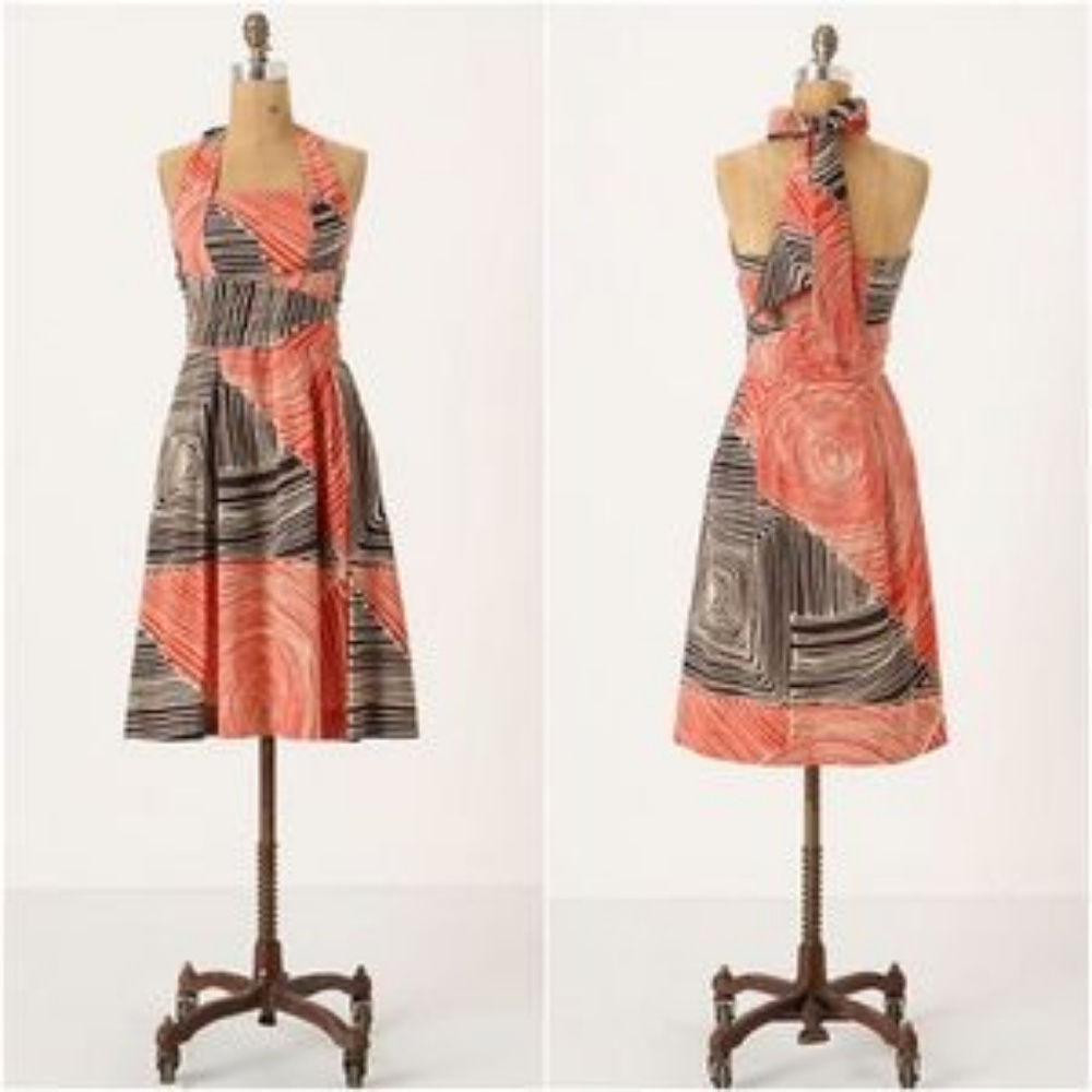 Elegant Halter Neck Dress - Coral and Black